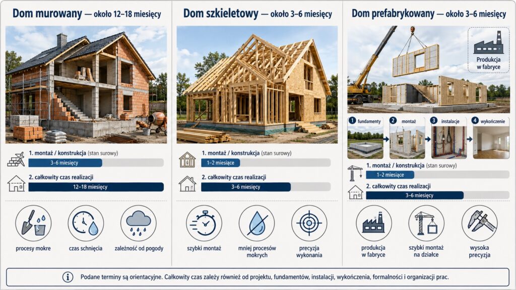 Porównanie czasu budowy domu murowanego, szkieletowego i prefabrykowanego.